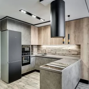 Кухня 322, с полуостровом, коричневая